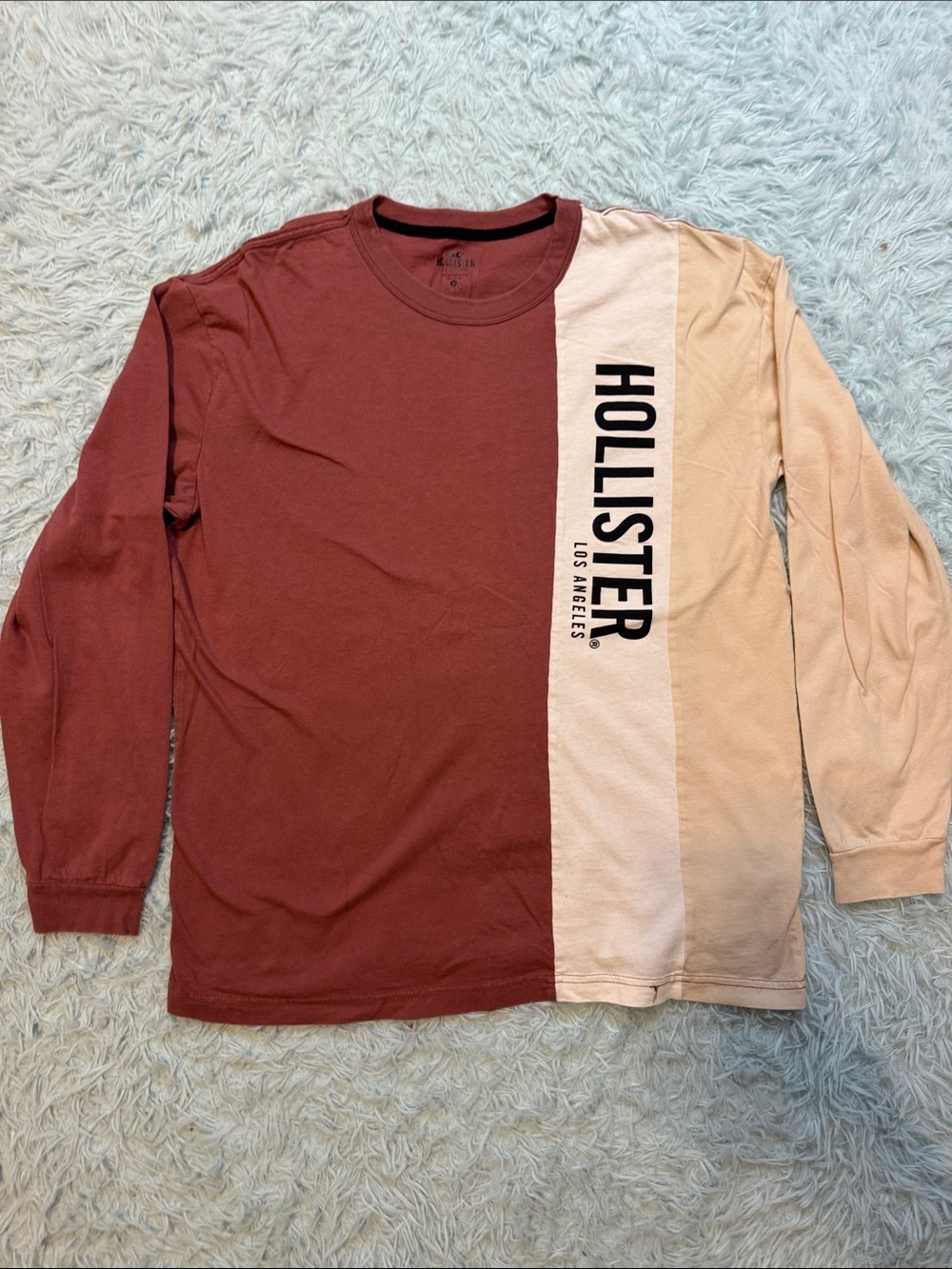Hollister Men’s Long Sleeve Colorblock Crew - Rust & Cream adult medium. 86